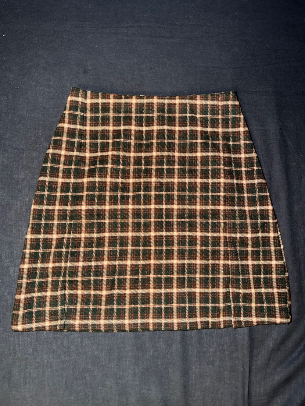 Brandy Melville Green and Cream Plaid Mini Skirt